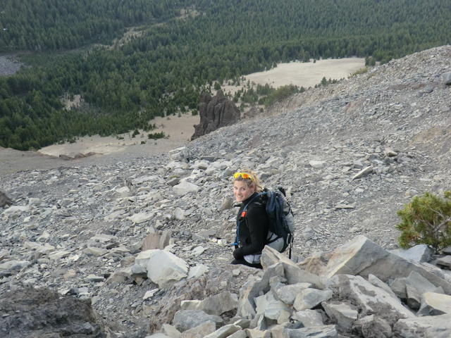 The rocky slopes below the summit block.