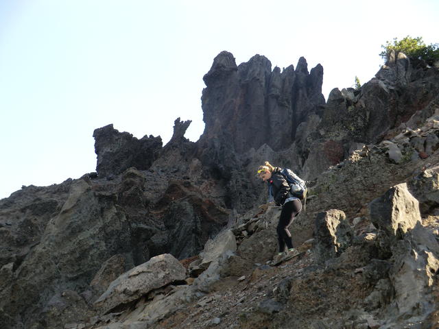 Descending the talus and scree